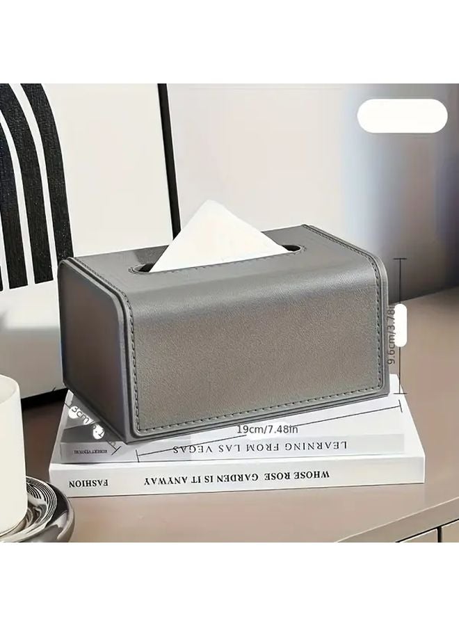 Gray Faux Leather Tissue Box Holder 2pcs Rectangular Plastic Design For Living Room Coffee Table Decor - Image 5